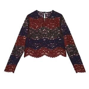 Sandro Paris Womens Long Sleeve Lace Crew Neck Crop Top Blouse Sz XS (f